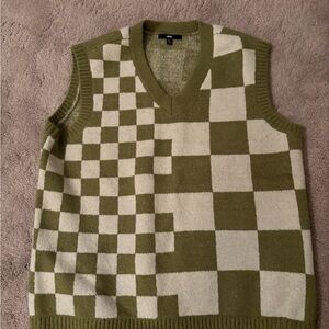 Vans Olive and Cream Checkered V-Neck Sweater Vest